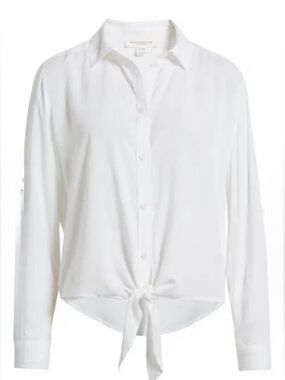 beachlunchlounge White Tie-Front Button Blouse